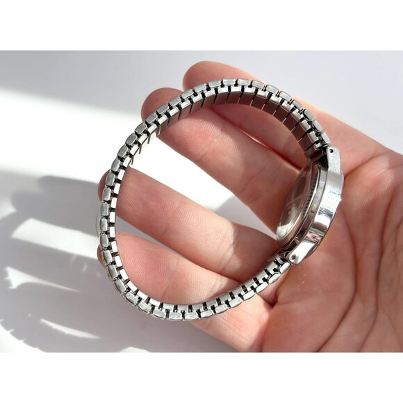 Silver Toned Rhinestone Vintage Stretch Ladies Vintage Wristwatch - 28mm WORKS! - Picture 9 of 10